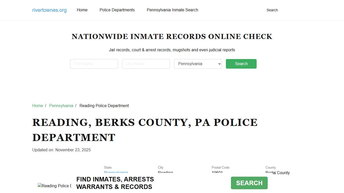 Reading, PA Police - City Jail Inmates, Arrests